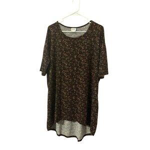 LuLaRoe Irma Shirt Hi Low BLack Floral Medium M Pull On Short Sleeve Women